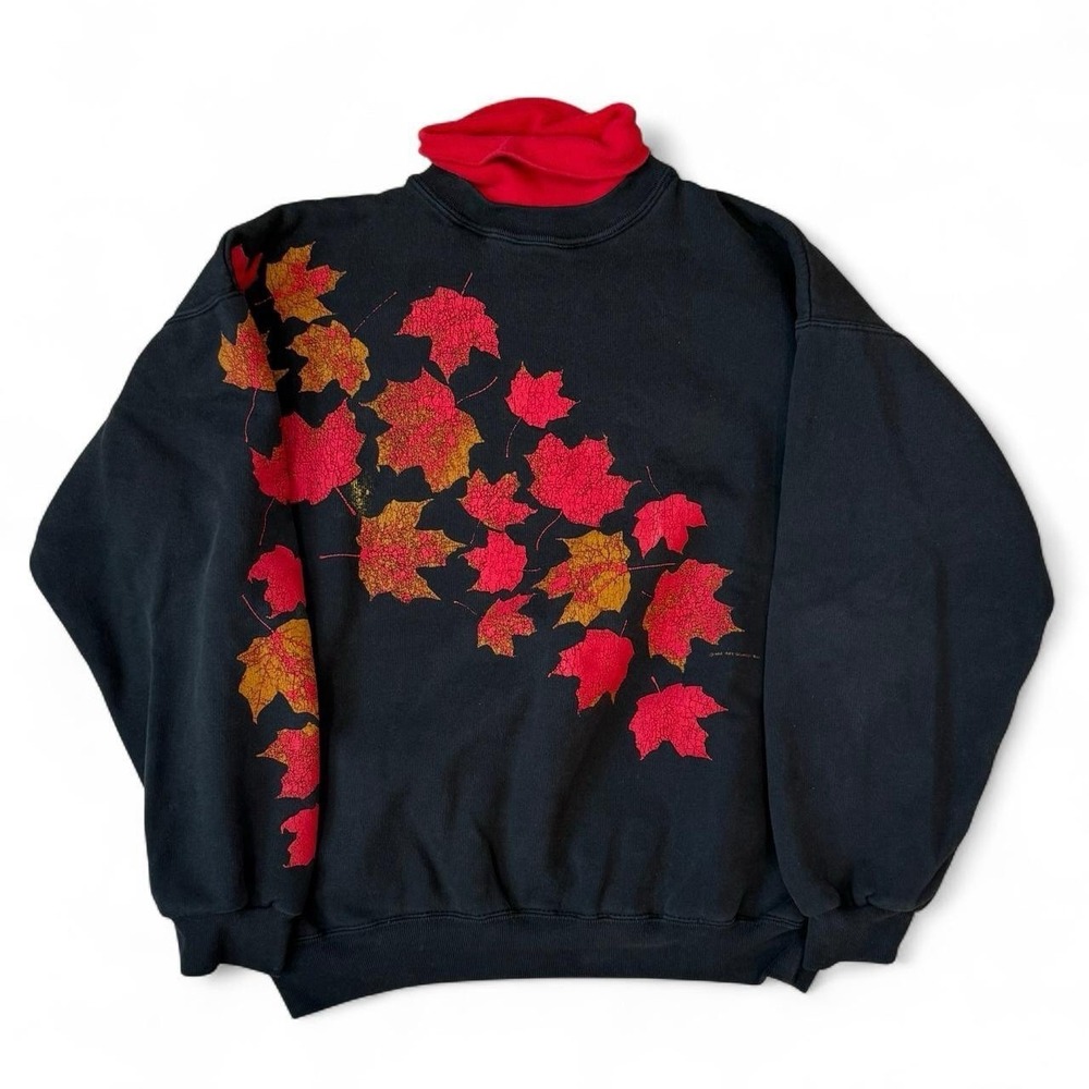 Vintage Art Unlimited Faded Black Sweatshirt Women's Large Turtleneck 90s USA